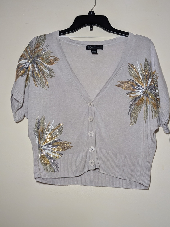 INC International Concepts Sweaters - INC International Concepts Light Gray V-Neck Sweater with Embellishment